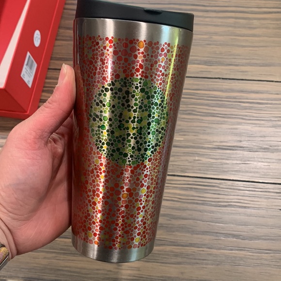 2014 STARBUCKS RED GREEN DOT COLLECTION STAINLESS STEEL TRAVEL TUMBLER MUG CUP - Picture 6 of 7